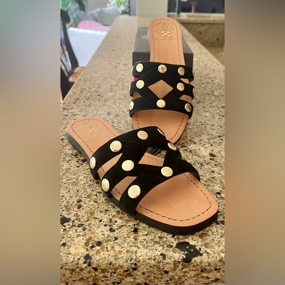 Vince Camuto Vazista Black Suede Slides